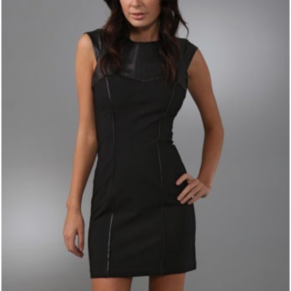 Ace Delivery Size Medium Real Leather Yoke Sheath Dress Black LBD